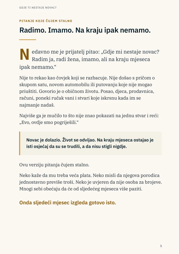 Odlomak iz uvoda: razgovor s prijateljem o tome gdje odlazi novac